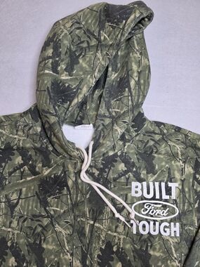 Ford Men’s Pullover Hoodie Green Black Camo Built Ford Tough Slogan Size XXL
